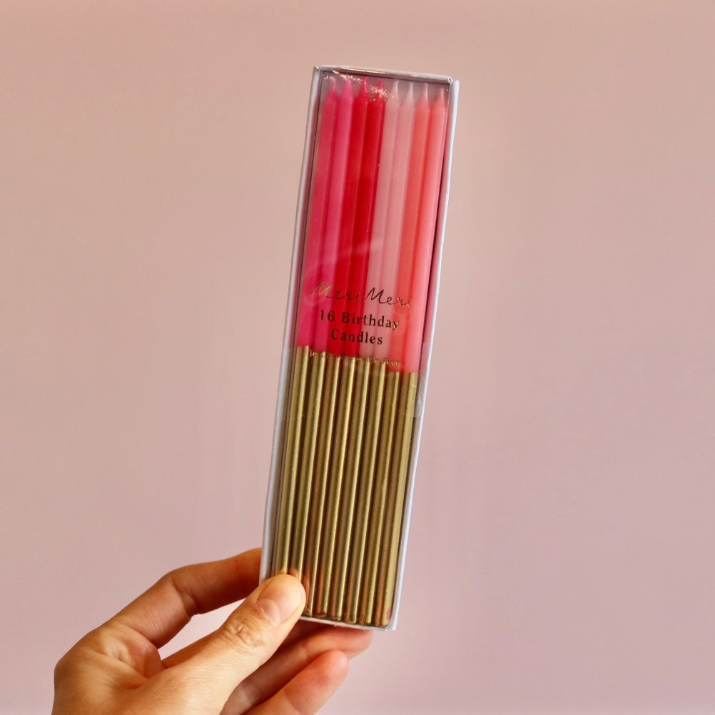 Gold Dipped Pink Mix Candles (x 16)