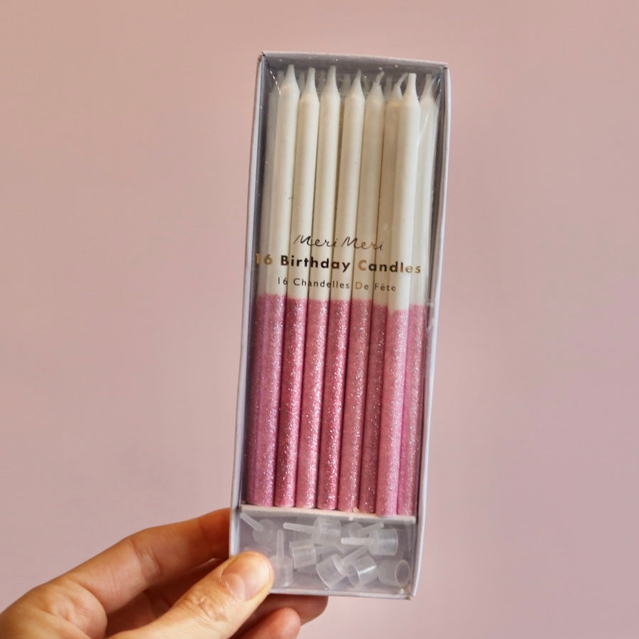 Dusky Pink Glitter Dipped Candles (x16)