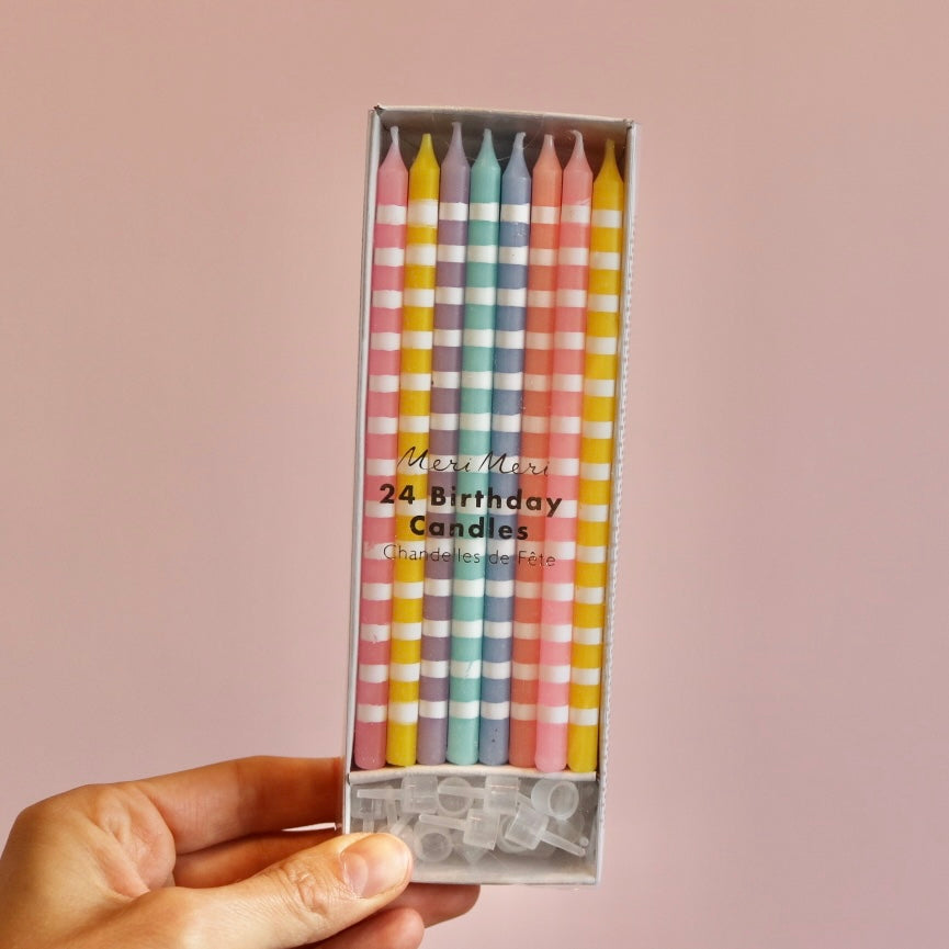 Pastel Striped Party Candles (x 24)