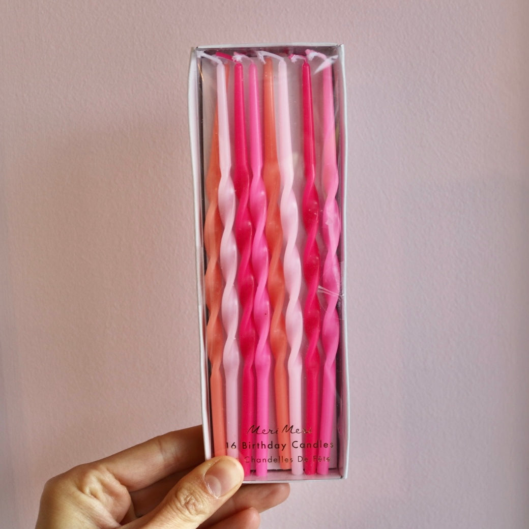 Pink Twisted Long Candles (x 16)