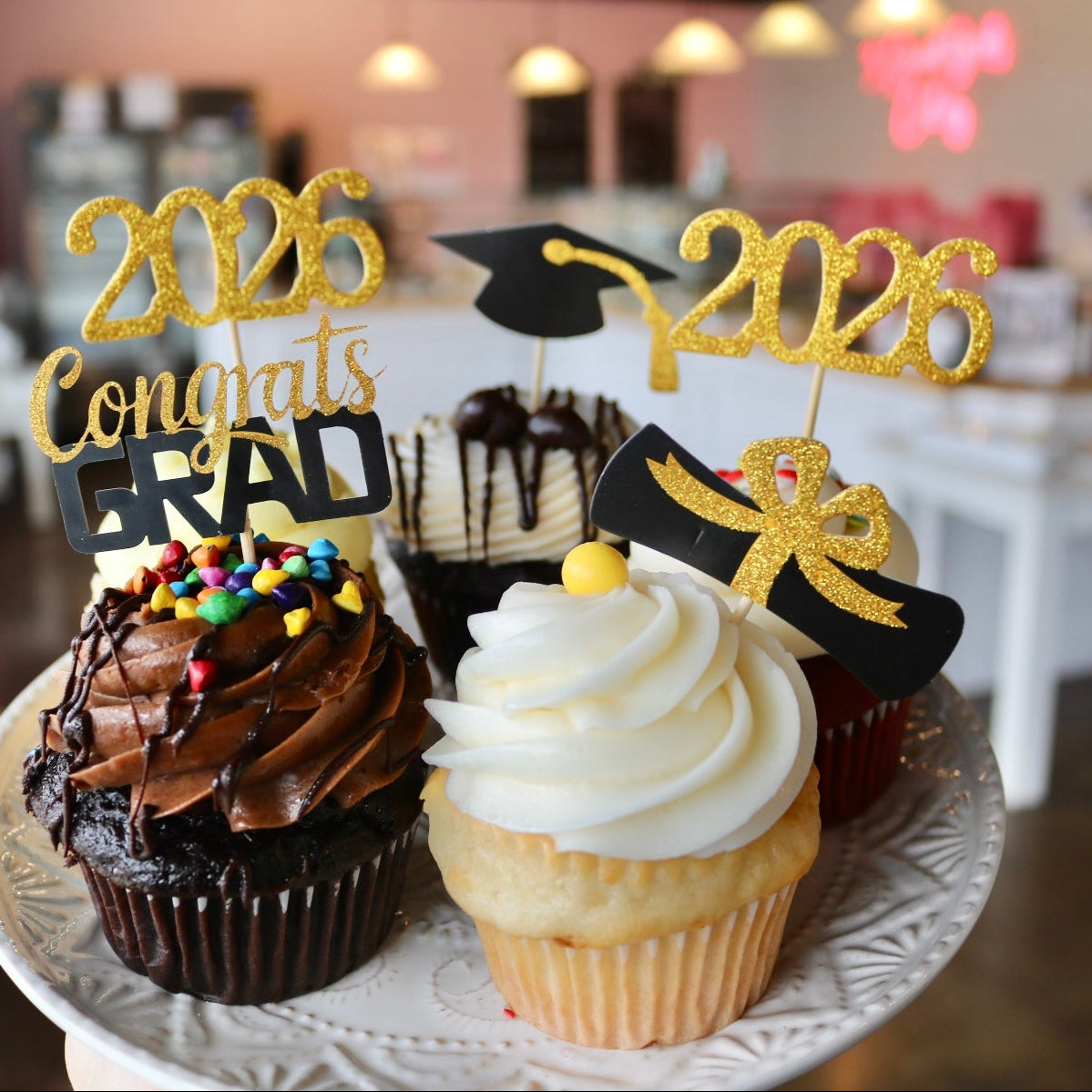 Graduation Cupcake Pick Toppers- Set of 6