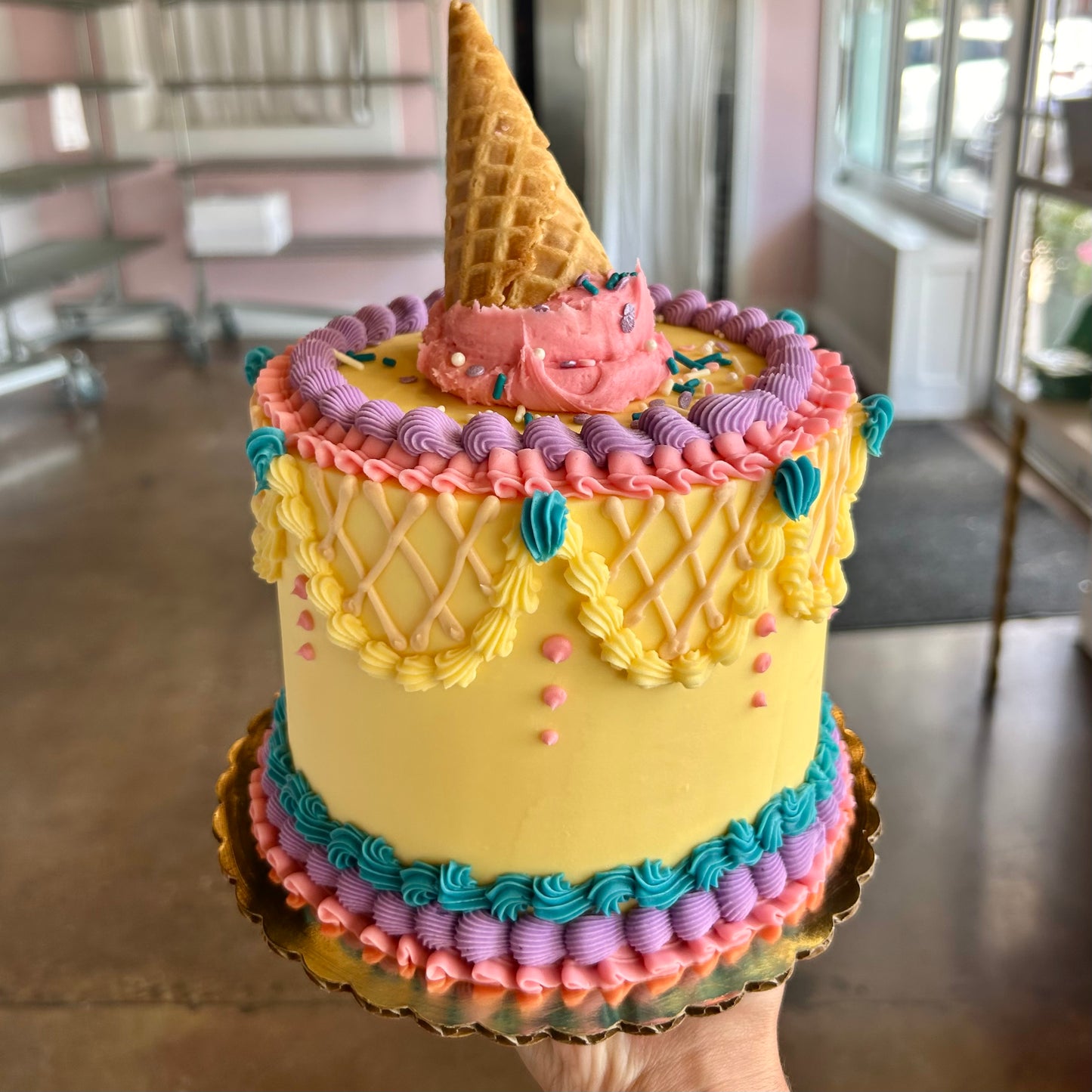 Vintage Bright Ice Cream Cone Vanilla Cake- Short