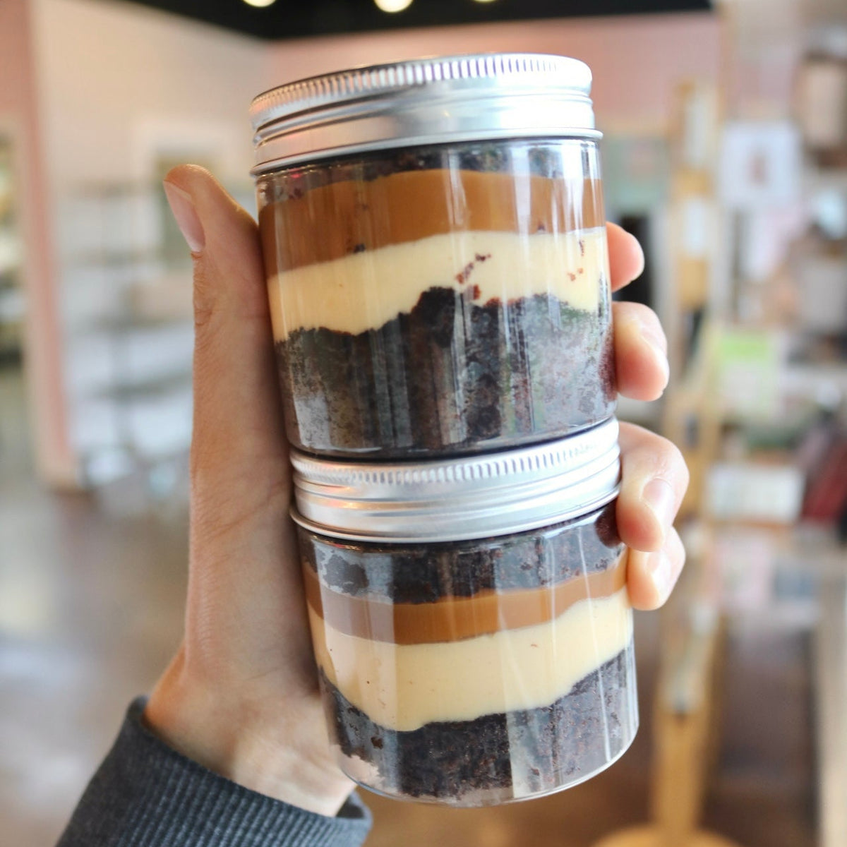 Chocolate Dulce de Leche Cake Jar
