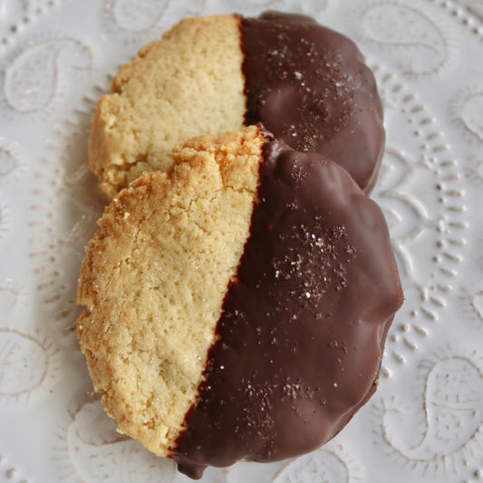 Keto Sea Salt Chocolate Dipped Shortbread Cookies