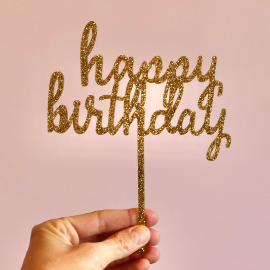 Gold Happy Birthday Cake Topper