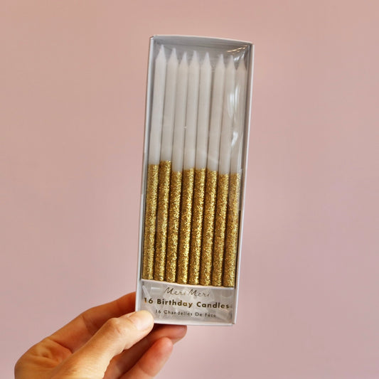 Gold Glitter Dipped Candles (x 16)