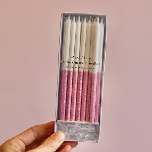 Dusky Pink Glitter Dipped Candles (x16)