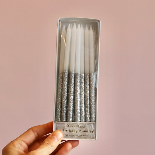 Silver Glitter Dipped Candles (x 16)