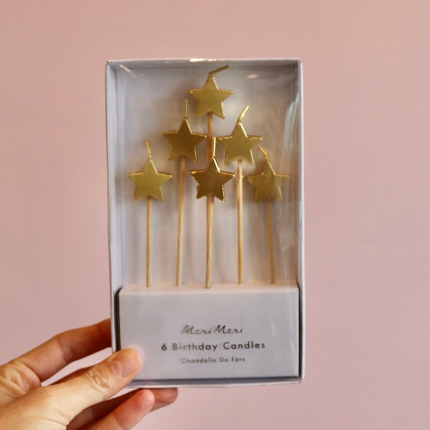 Gold Star Candles (x 6)