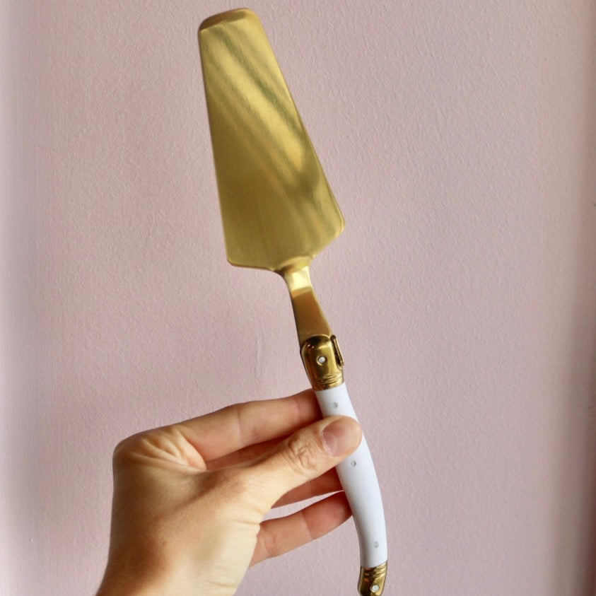 Boxed Gold & White Cake Server