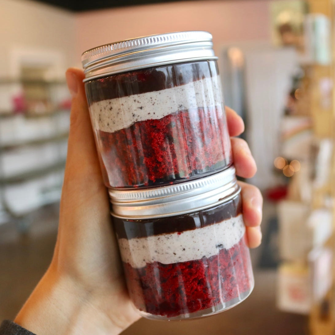 Red Velvet Fudge Oreo Cake Jar