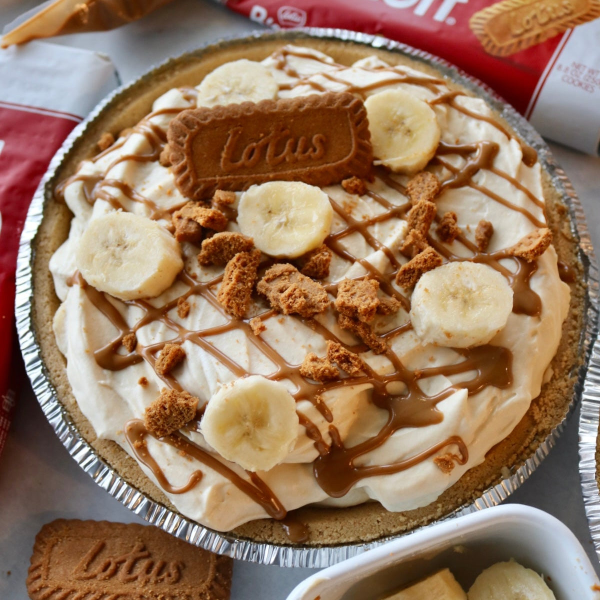 Biscoff Cookie Butter Banana Pudding Pie