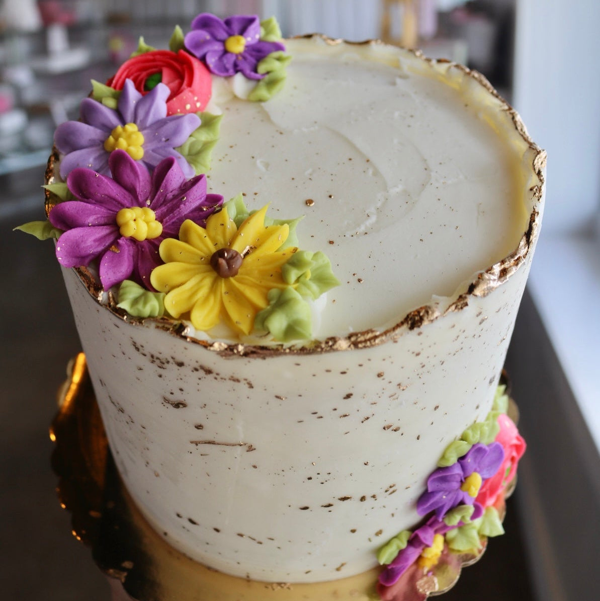 Buttercream Flower Gold Vanilla Cake- Tall