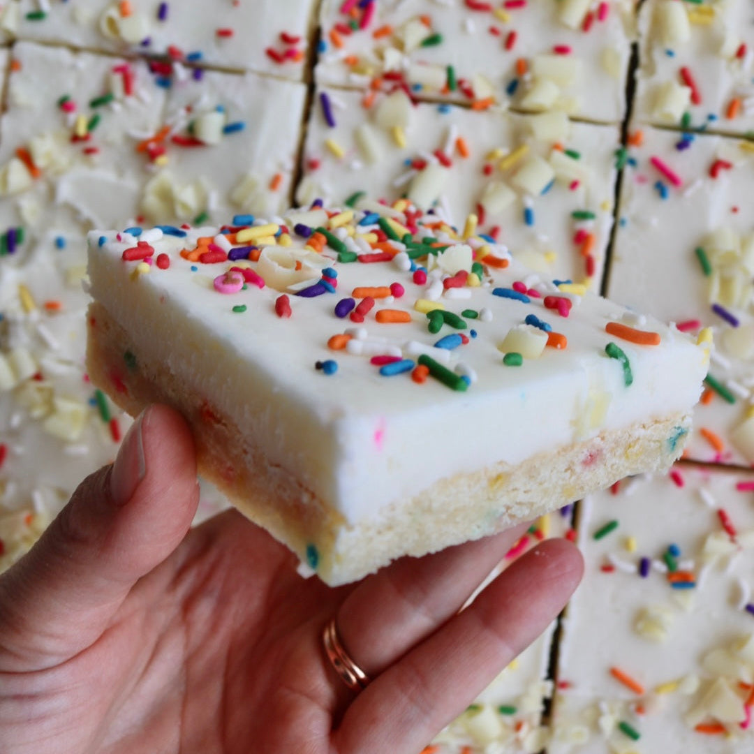 White Chocolate Birthday Cake Sugar Cookie Bar